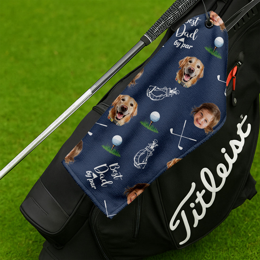 Best Dad By Par Custom Golf Towel With Kids Photo, Custom Pet Photo Towel, Dad Golf Gift