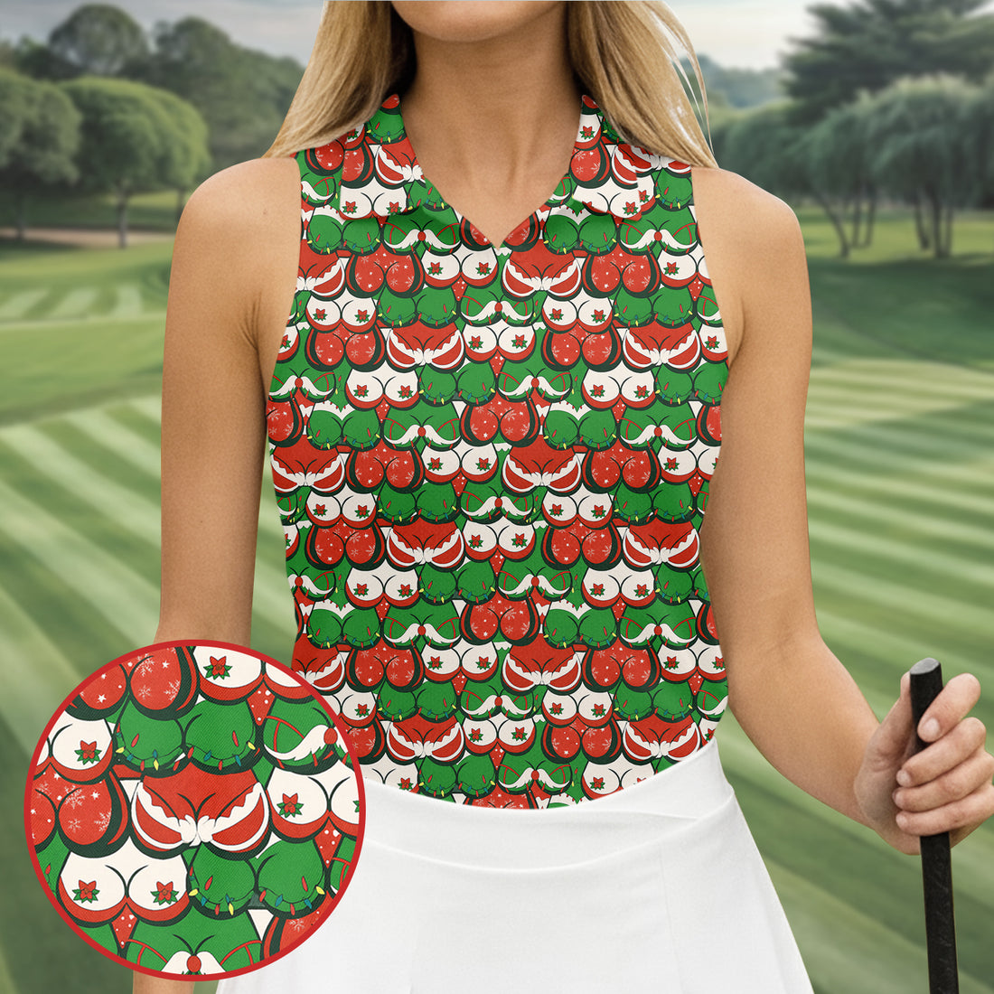 Funny Christmas Red And Green Women's Golf Tops, Christmas Golf Shirt, Cute Golf Outfit, Golf Gift For Ladies