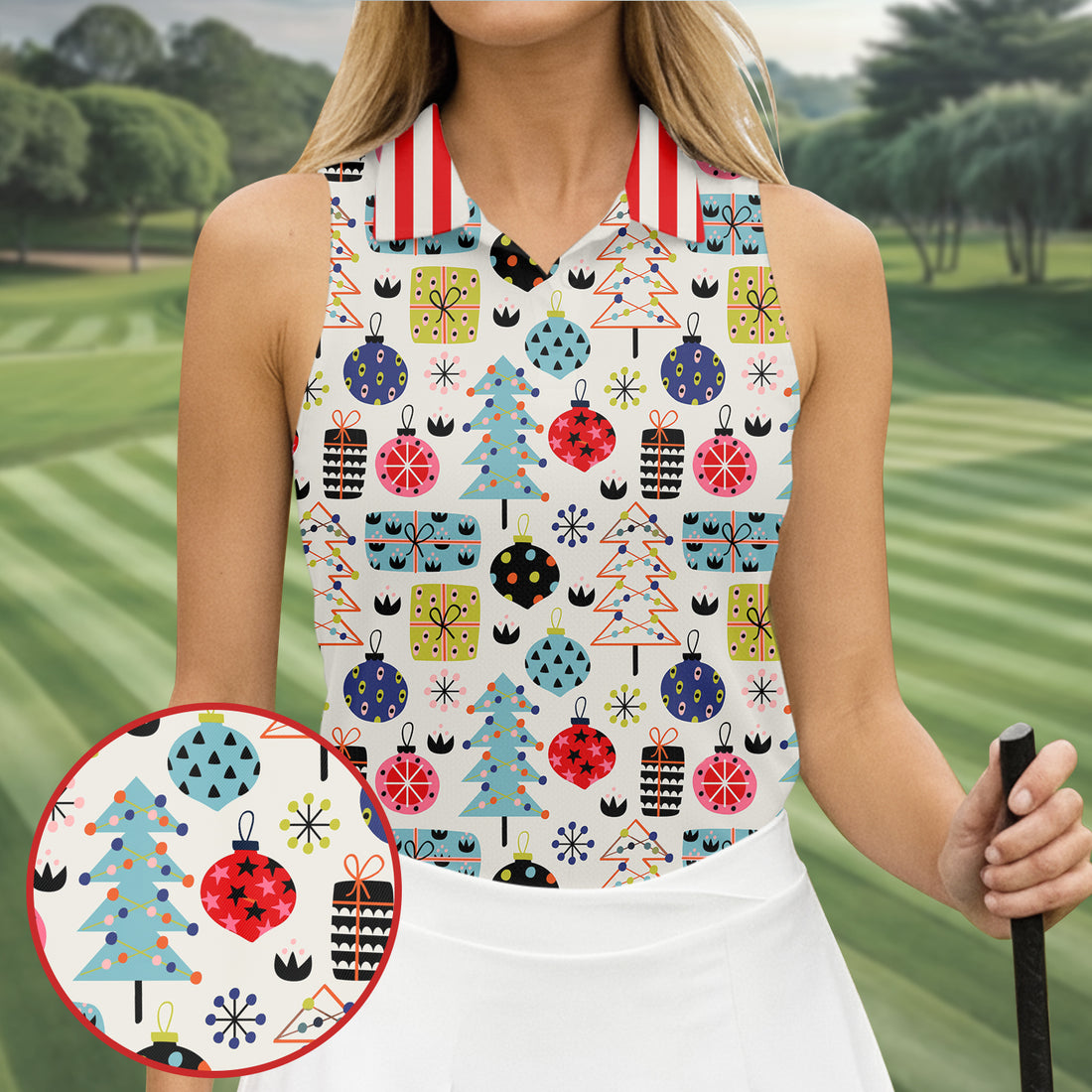 Colorful Christmas Women's Golf Tops, Christmas Golf Shirt, Cute Golf Outfit, Golf Gift For Ladies
