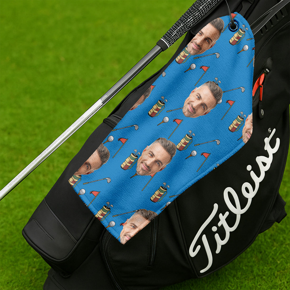Blue Golf Towel With Custom Pet Portrait, Unique Gift For Golfer, Christmas Golf Gift, Golf Accessories