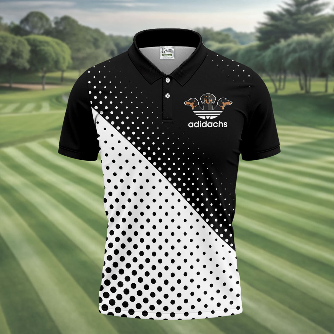 Adidachs Funny Dachshund Black Golf Shirt, Men's Funny Golf Shirts, Polo Shirts For Men