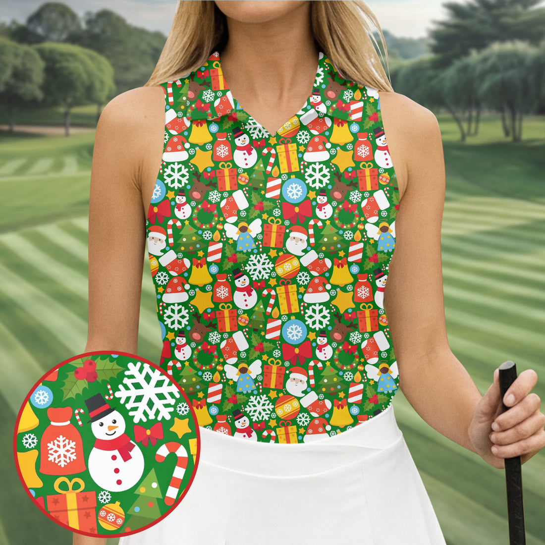Festive Christmas Green Golf Shirt, Christmas Golf Shirt, Ladies Golf Shirts, Golf Gifts For Women, Golfing Apparel