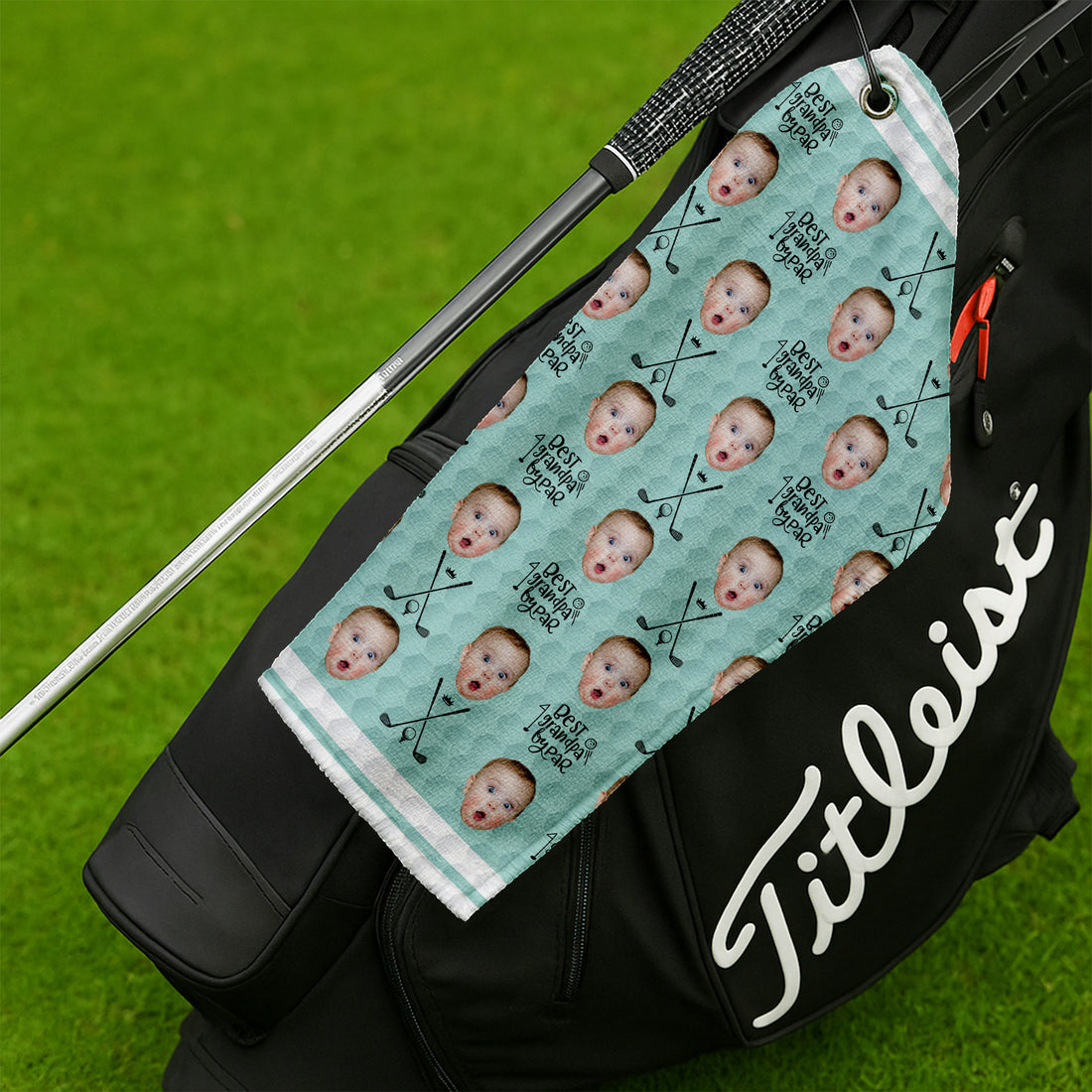 Custom Golf Towel With Kids Photo, Best Dad By Par Personalised Golf Towel, Dad Golf Gift