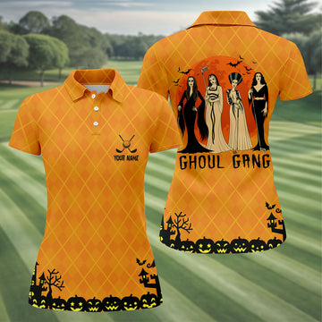 Custom Ghoul Gang Horror Character Halloween Polo Shirt, Womens Golf Tops, Ladies Golf Top