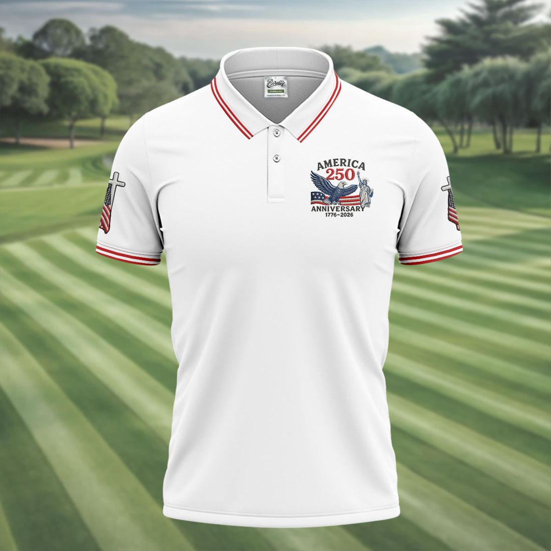 Faith Cross Bald Eagle America 250 Anniversary Patriotic Golf Shirt, Golf Shirts For Men