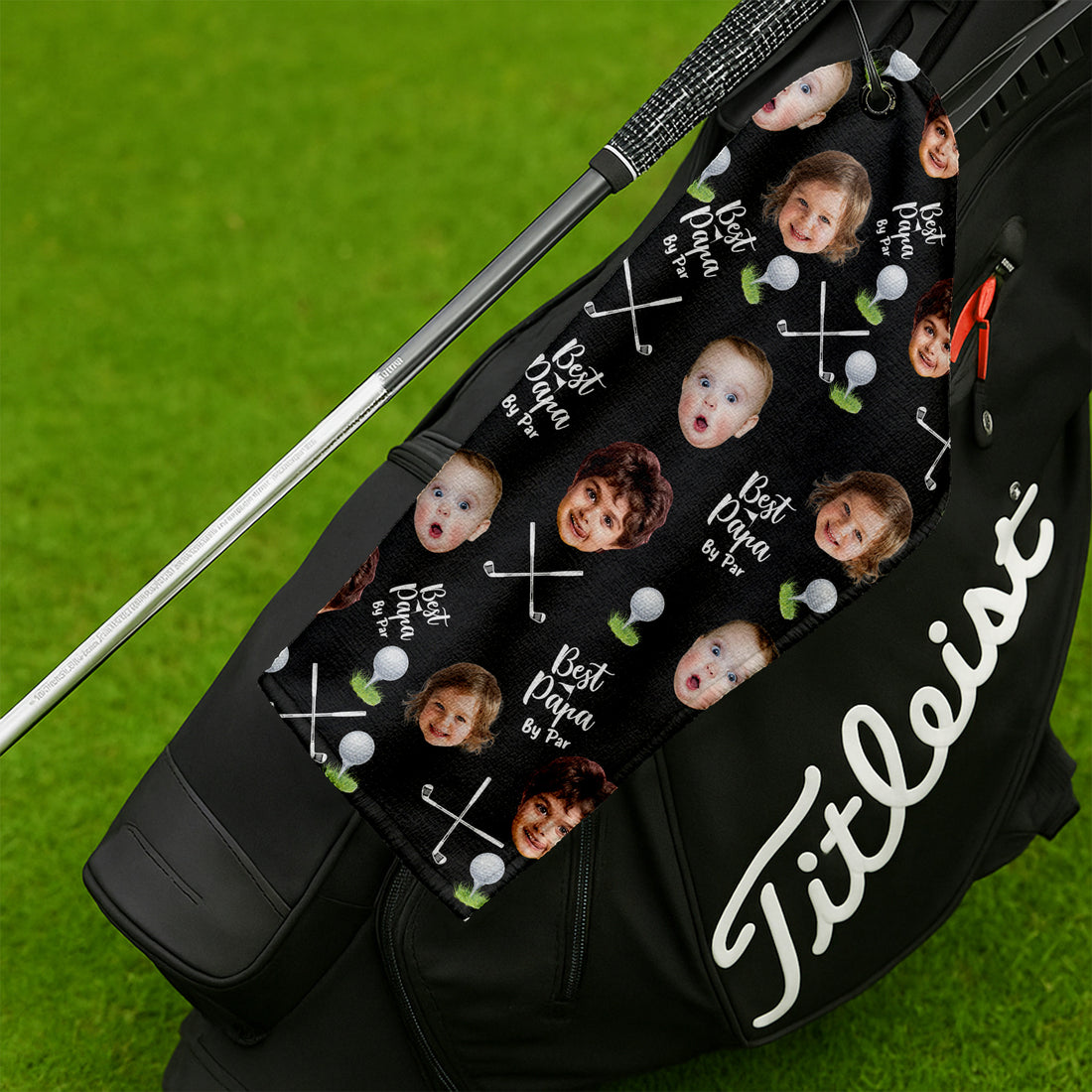 Best Dad By Par Black Golf Towel, Custom Golf Towel With Kids Photo, Cool Golf Towels, Christmas Golf Gift