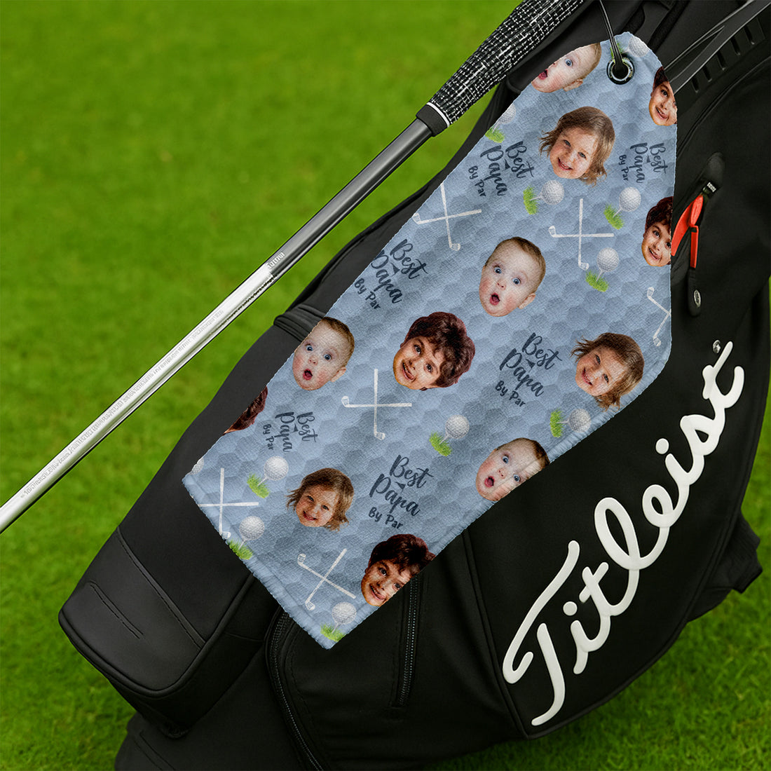 Best Dad By Par Light Blue Golf Towel, Custom Golf Towel With Kids Photo, Christmas Golf Gift
