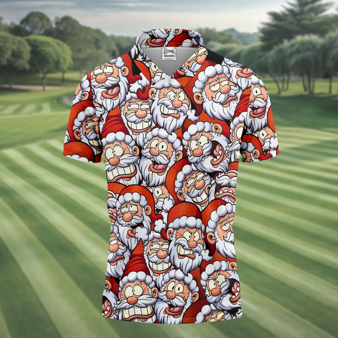 Santa Claus Face Fun Golf Shirts For Men, Christmas Golf Shirt, Polo Shirts For Men, Golfing Apparel