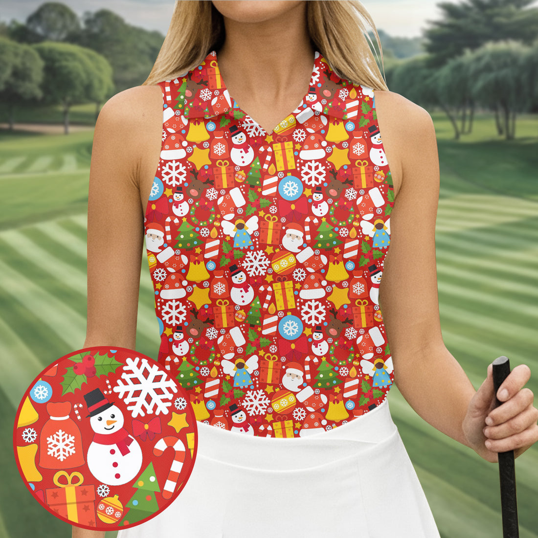 Festive Christmas Red Golf Shirt, Christmas Golf Shirt, Ladies Golf Shirts, Golf Gifts For Women, Golfing Apparel