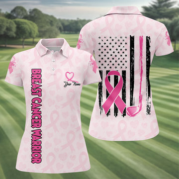 Personalized Breast Cancer Warrior Pink Ribbon Polo, Women’s Golf Polo, Ladies Golf Top