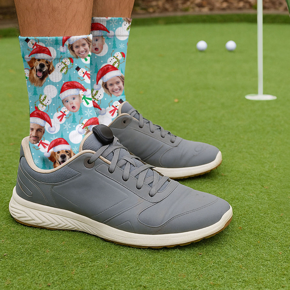 Custom Face Cute Snowman Ice Blue Golf Socks, Christmas Golf Gift, Custom Golf Accessories