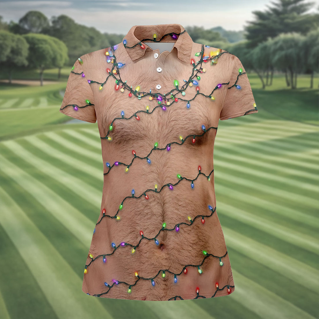 Funny Hairy Chest Women's Golf Tops, Christmas Golf Shirt, Ladies Golf Polos, Golf Gift For Ladies