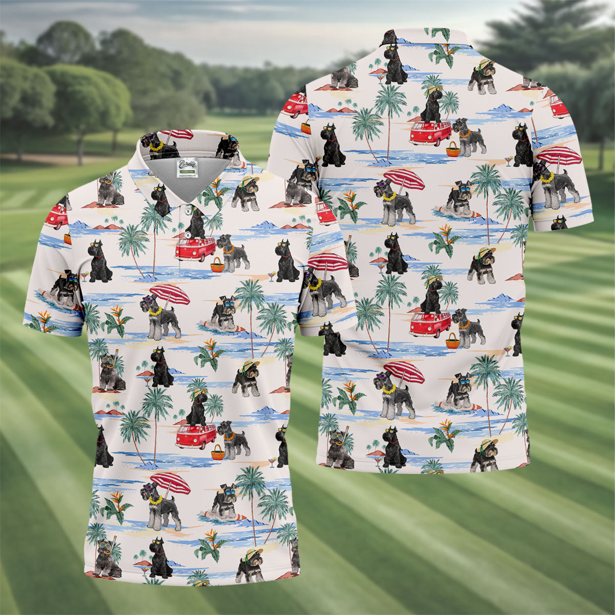 BirdieTee Hawaiian golf polo tropical print detail