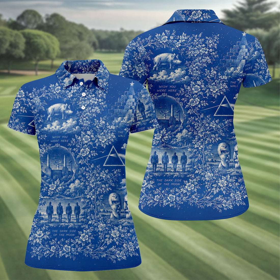 Surreal Retro Music Art Pattern Polo Shirt, Golf Tops For Women, Women’s Golf Apparel