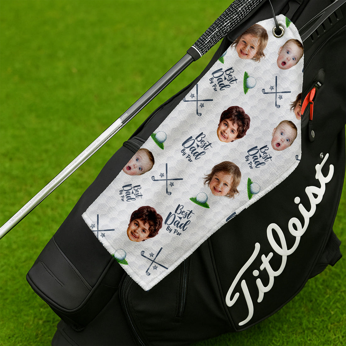 Best Dad By Par Golf Towel, Custom Golf Towel With Kids Photo, Dad Golf Gift, Christmas Golf Gift
