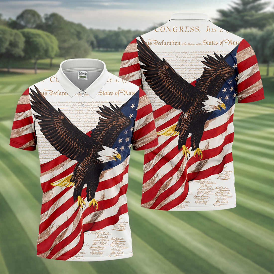 American Flag And Eagle Patriotic Pride Golf Tops For Men, 250th Anniversary Patriotic Golf Shirts For Men