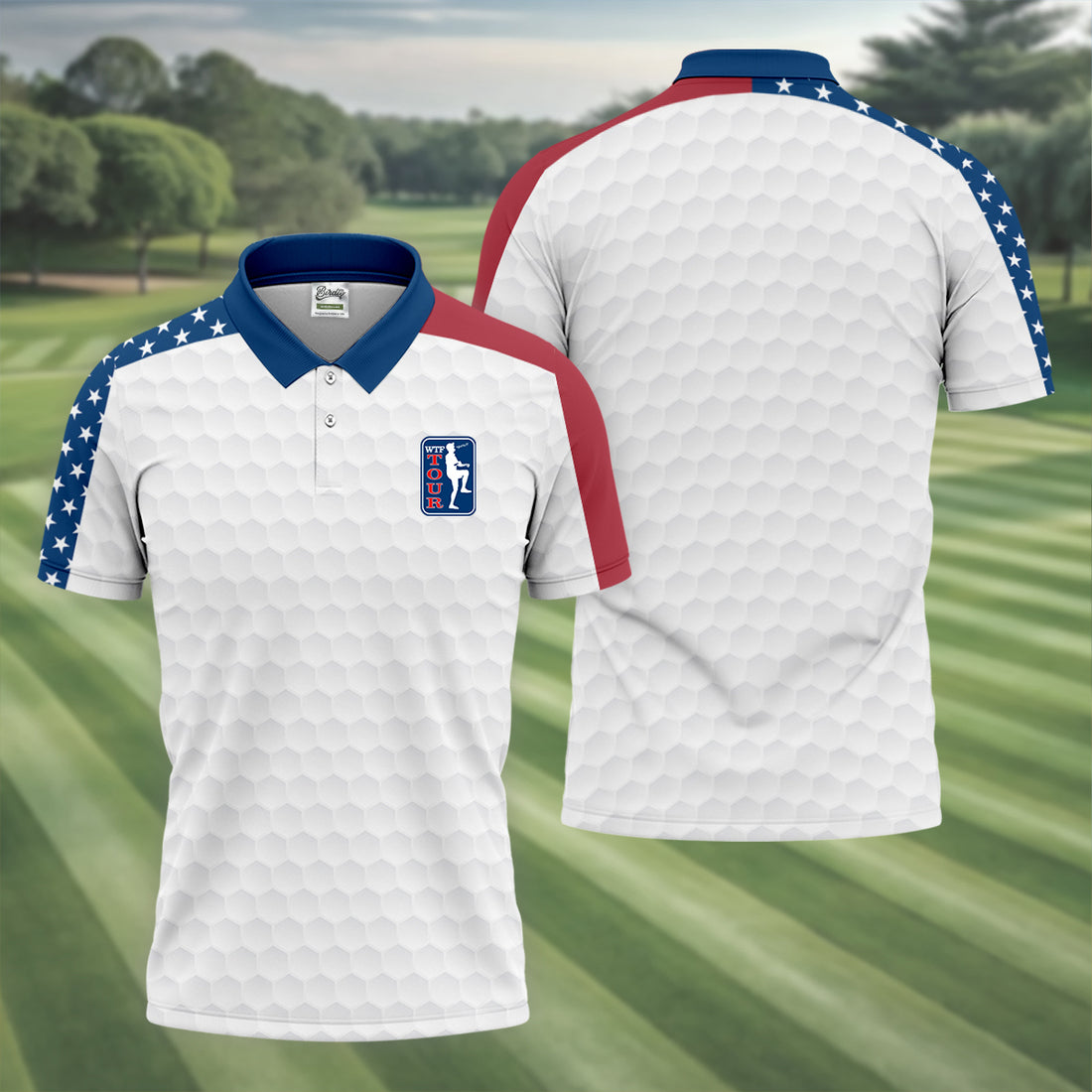WTF Tour Angery Golfer Golf Ball Pattern Red White Blue Golf Shirts For Men, Polo Shirts For Men