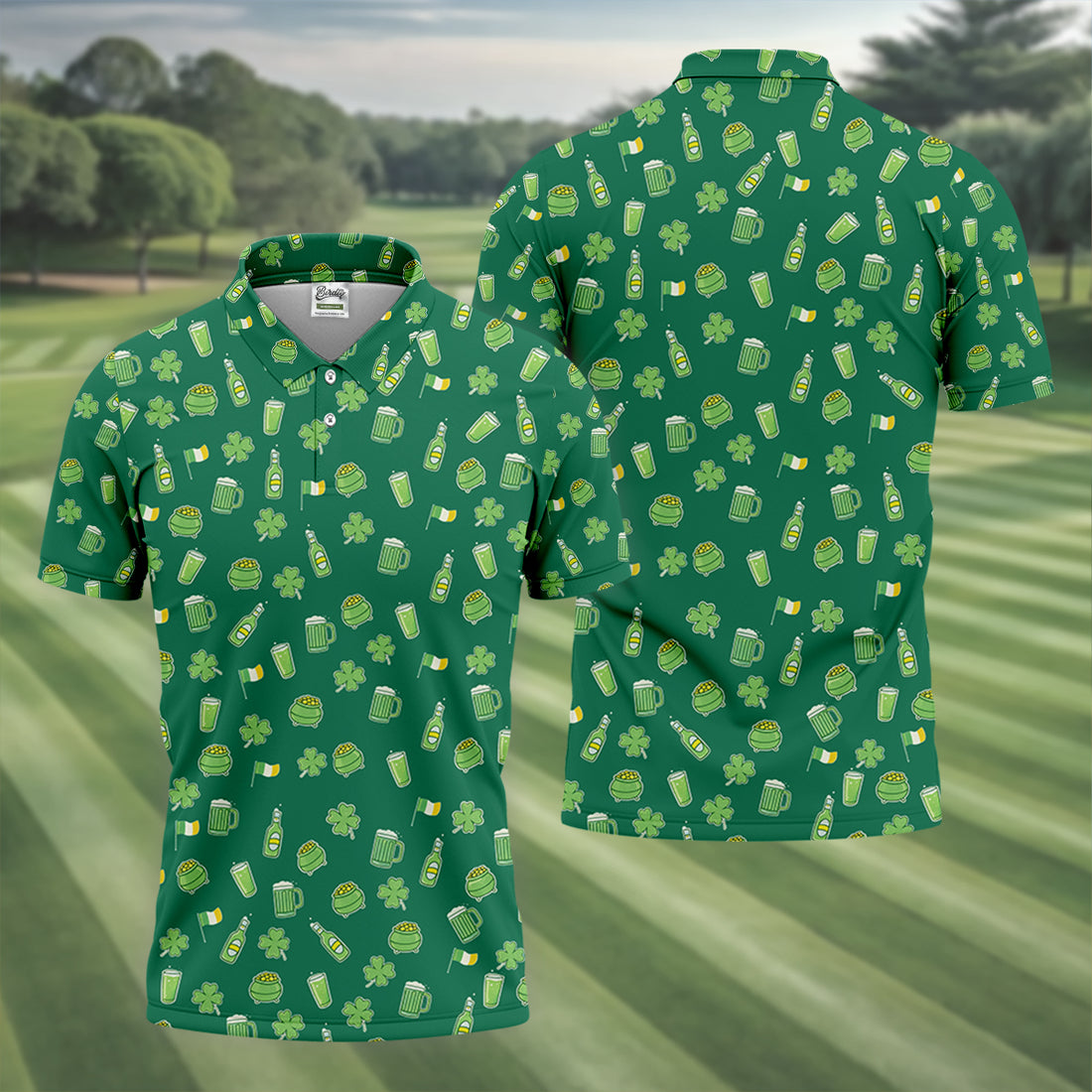 St Patrick's Day Beer Four Leaf Clovers Gold Pots Green Golf Shirt, Polo Shirts For Men, Golf Shirts For Men