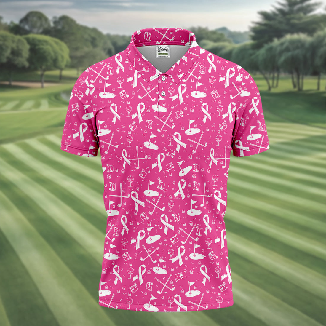 Awareness Ribbon Hot Pink Golf Shirt, Cancer Awareness Shirt, Polo Shirts For Men, Golfing Apparel