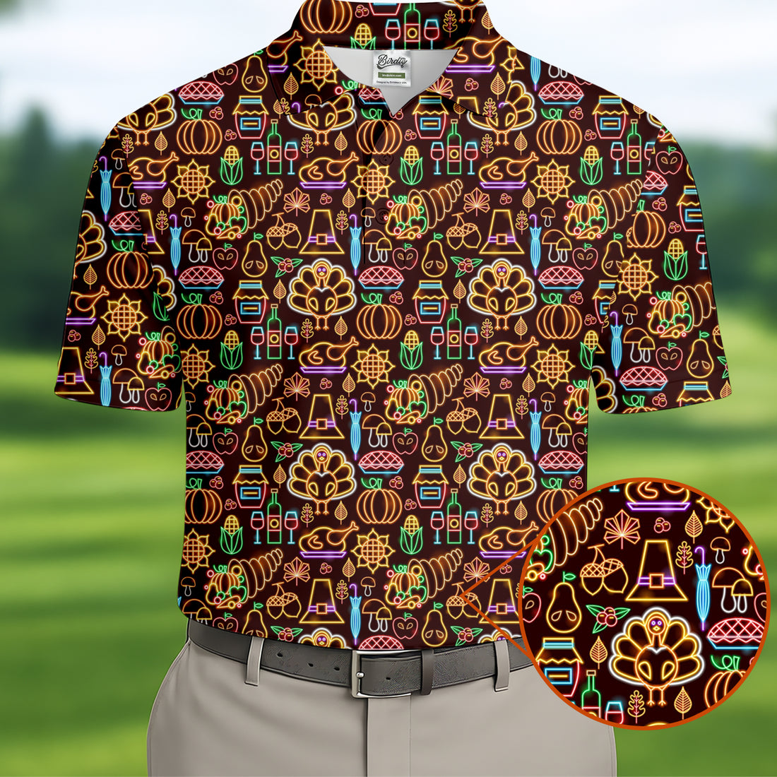 Thanksgiving Party Neon Print Golf Tops For Men, Polo Shirts For Men, Golf Gift For Men