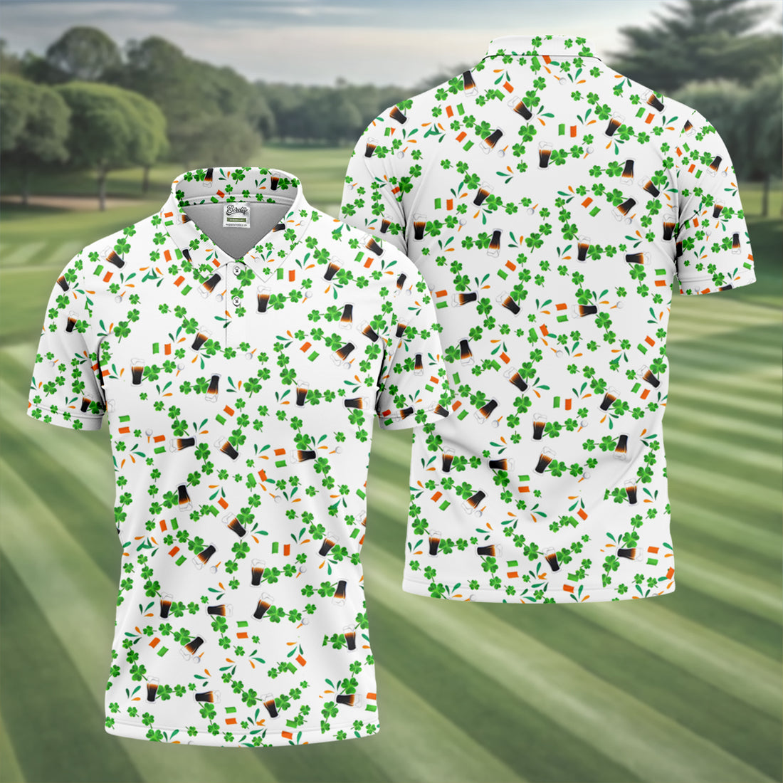 Dark Stout Beer St Patrick's Day Shamrocks White Golf Shirt, Polo Shirts For Men, Golf Shirts For Men