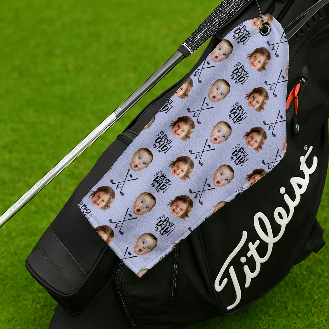 Best Dad By Par Violet Golf Towel, Custom Golf Towel With Kids Photo, Christmas Golf Gift