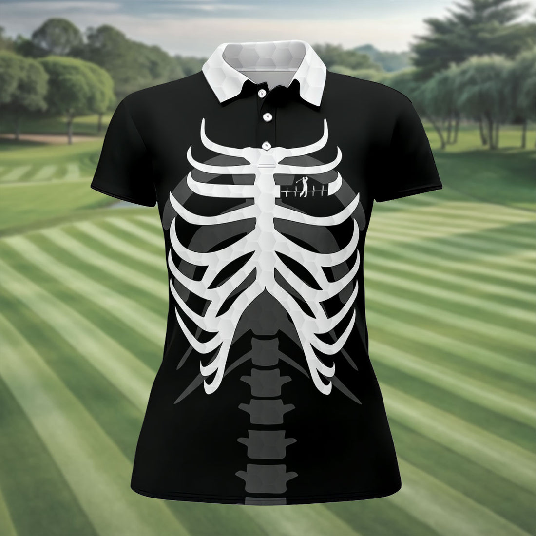 X-Ray Skeleton Rib Cage Halloween Golf Polo Shirt, Women’s Golf Polo, Ladies Golf Shirts