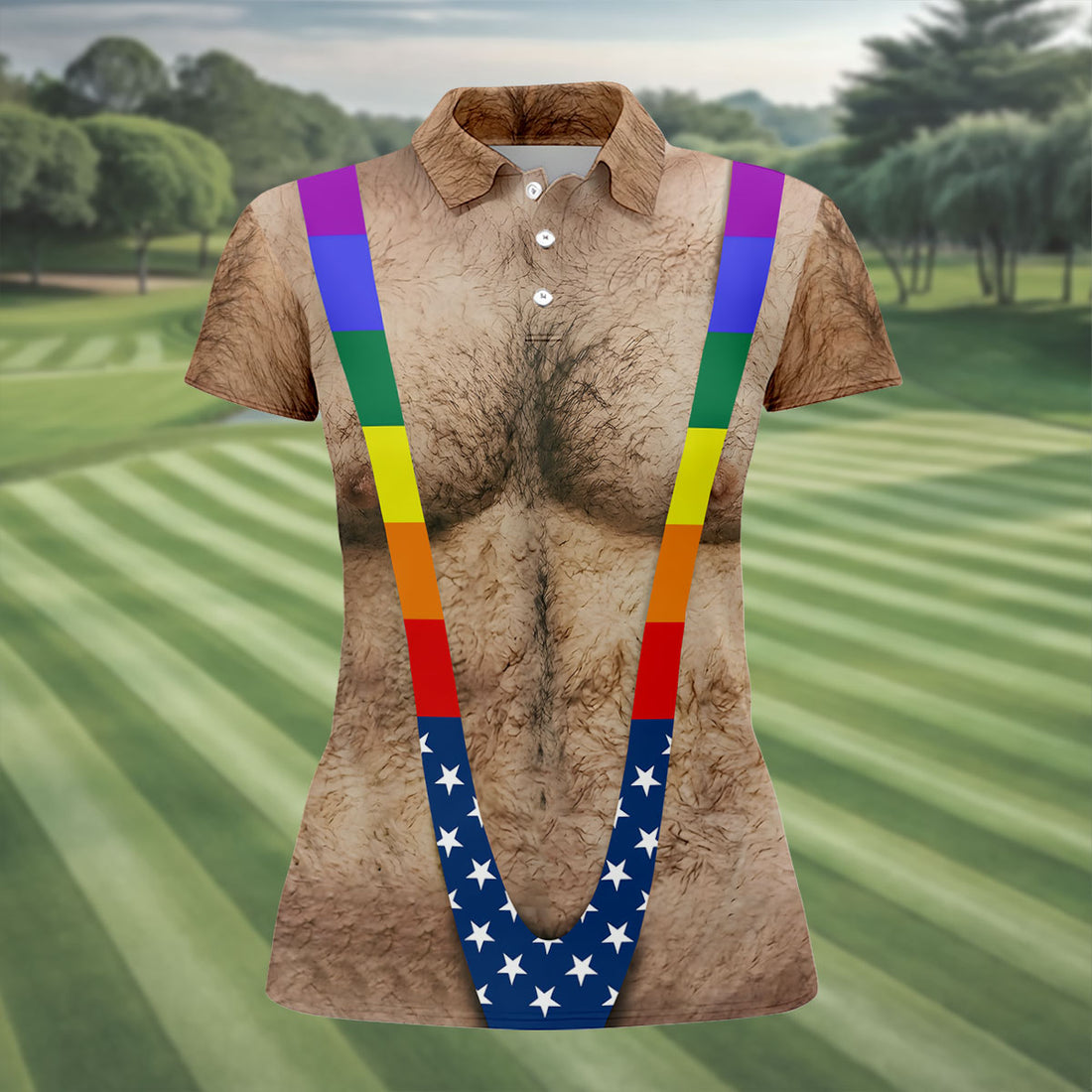 Funny Hairy Chest Rainbow Suspenders Golf Polo, Golf Shirts For Women, Women's Golf Apparel
