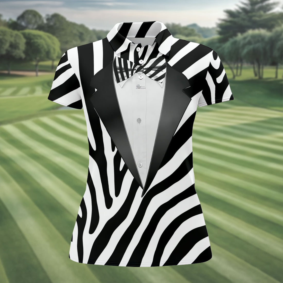 Zebra Pattern Funny Costume Hawaiian Golf Shirt, Ladies Golf Tops, Golf Shirt For Women