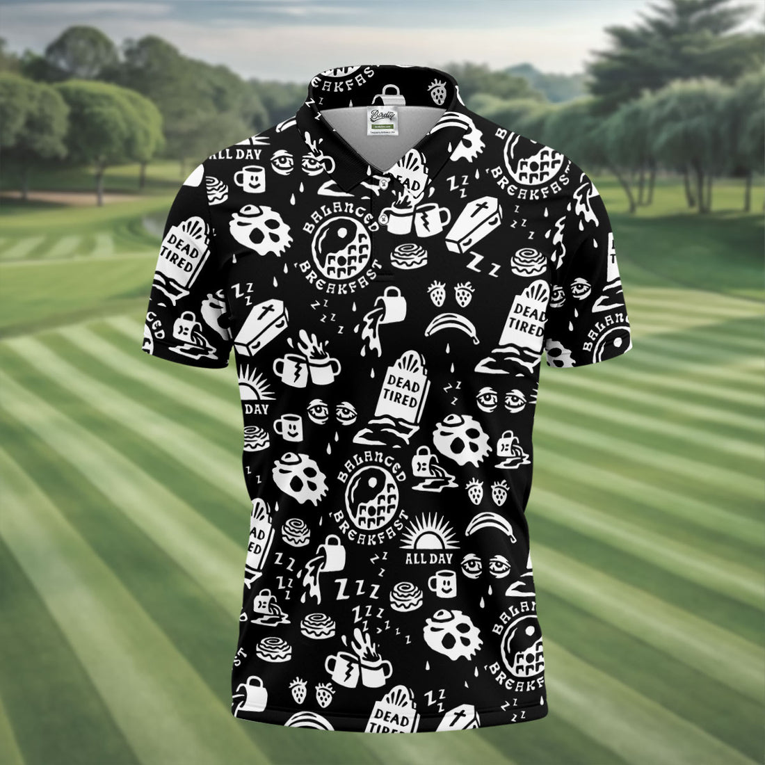 Dead Tired Coffee Breakfast Pattern Golf Shirt, Men's Golf Shirt, Golf Polo Shirts For Men