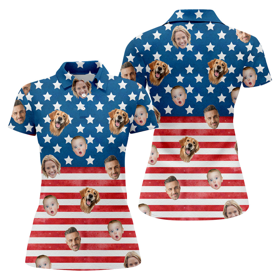 Custom Face Shirt, Personalized Dog Shirts, American Flag Golf Shirt, Long Sleeve Golf Shirts, Golf Tops For Women, Family Portrait Golf Shirt