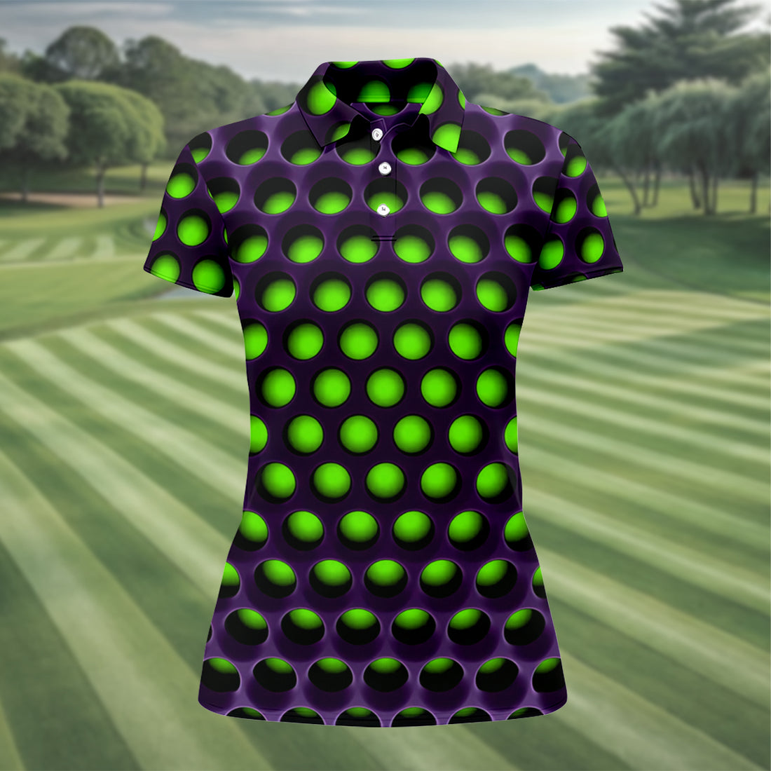 3D Effect Circular Pattern Green Golf Shirt, Cool Golf Outfit, Women Golf Top, Ladies Golf Shirts