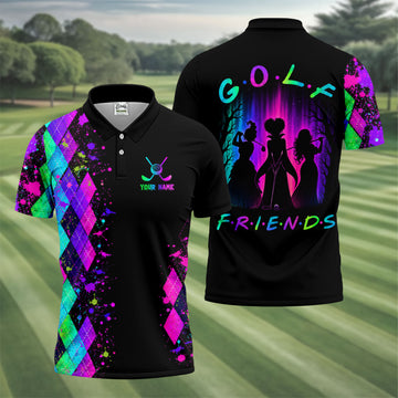 Custom Name Golf Friends Halloween Golf Polo Shirt, Horror Character Shirt, Mens Golf Polo