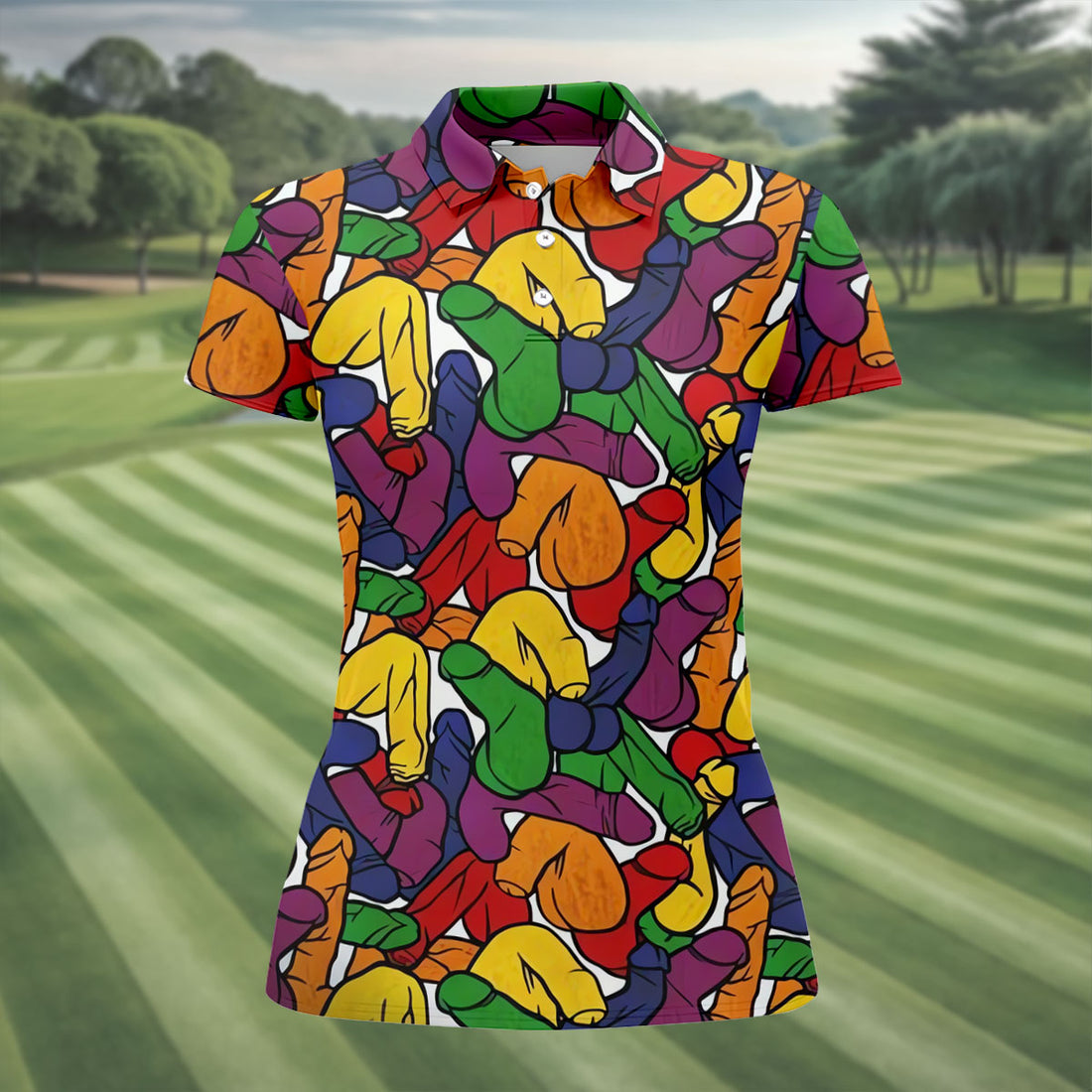 Adult Humor Pride Colors Retro Golf Shirt, LGBTQ Month Fun Women's Golf Shirts
