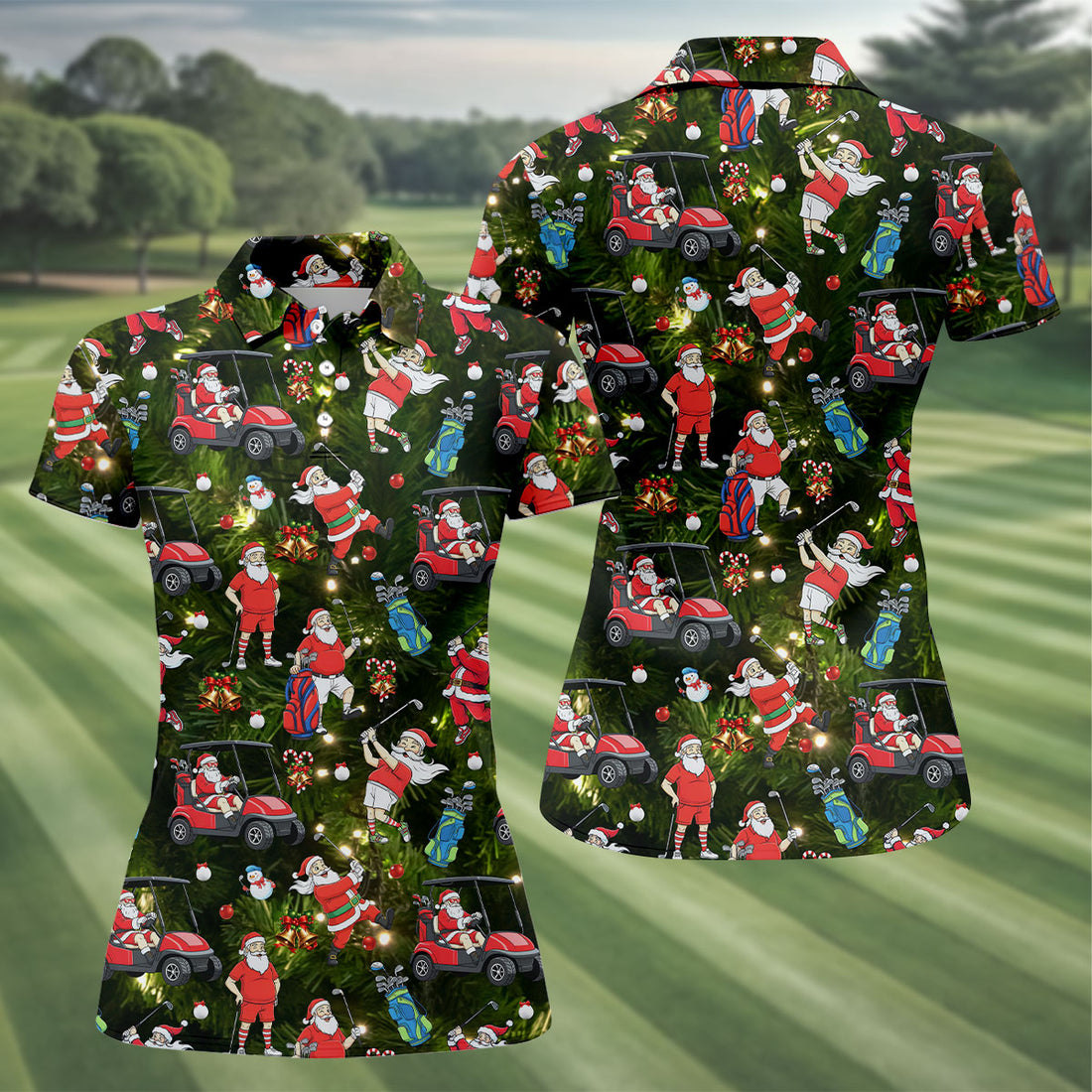 Funny Santa Claus Golf Pose Women's Golf Tops, Christmas Golf Shirt, Christmas Golf Gift