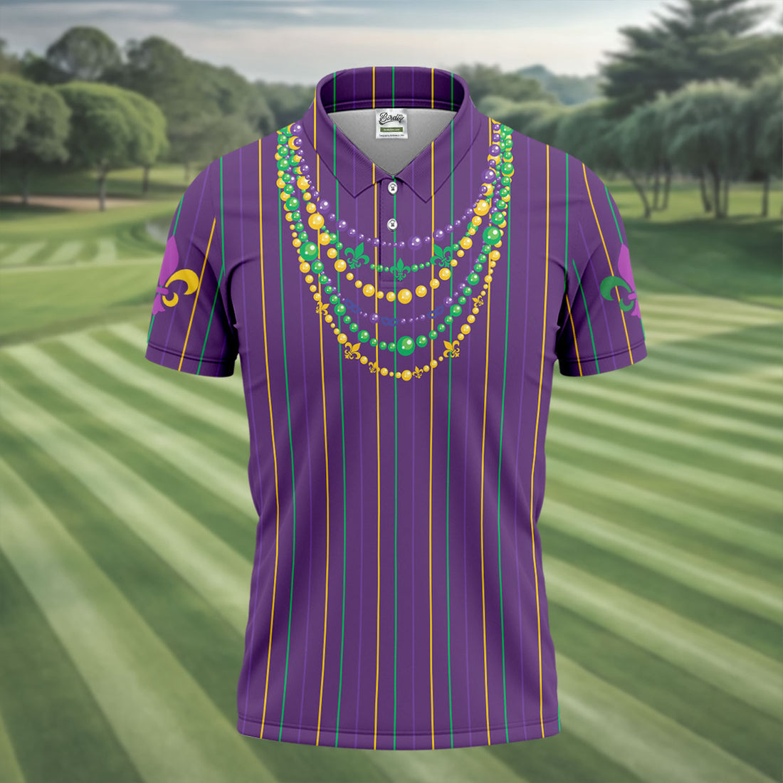 Mardi Gras Beads Necklaces Print Purple Golf Shirt, Golf Tops For Men, Polo Shirts For Men, Golf Shirts For Men