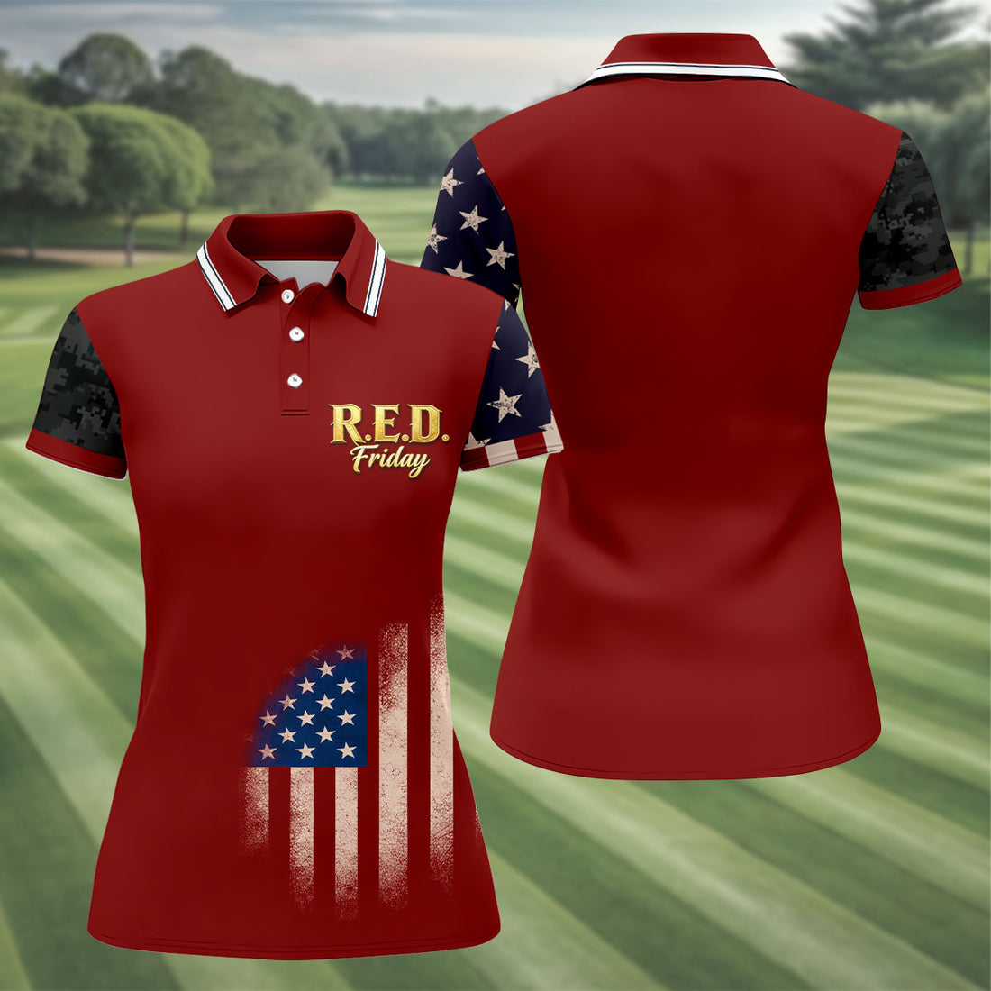 Military Support Golf Shirt, Red Friday Polo Shirt For Women, USA Flag Patriotic Apparel