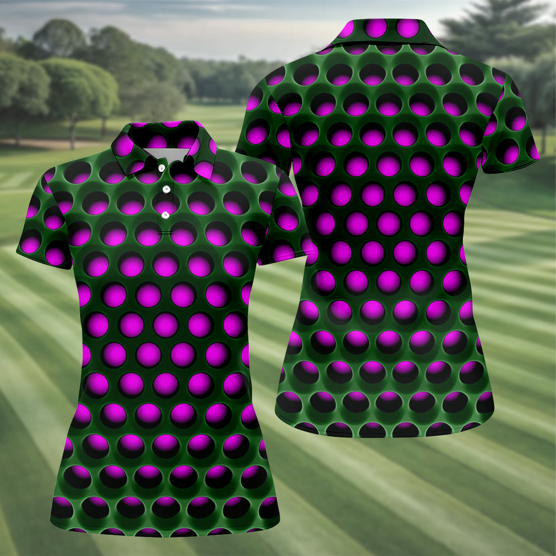 3D Effect Circular Pattern Purple Golf Shirt, Cool Golf Outfit, Women Golf Top, Ladies Golf Shirts