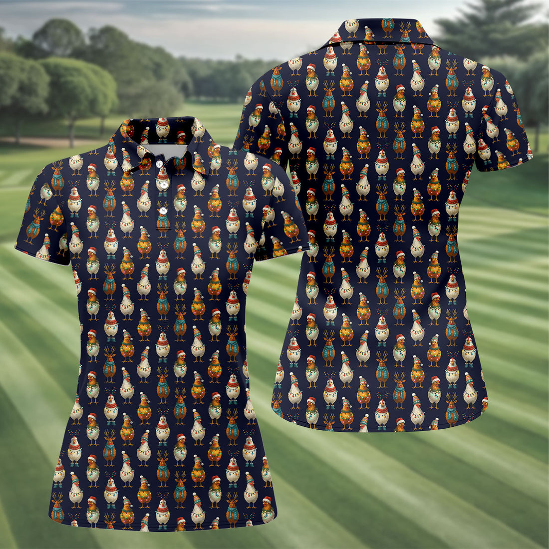 Funny Chicken Christmas Polo Shirts, Unique Gift For Golfer, Ladies Golf Shirts, Golf Gifts For Women