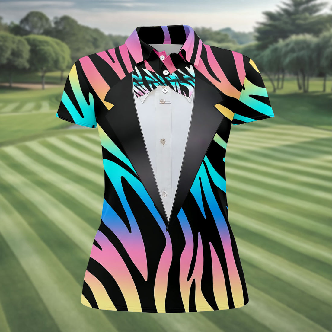 Colorful Zebra Funny Costume Hawaiian Golf Shirt, Ladies Golf Tops, Golf Shirt For Women