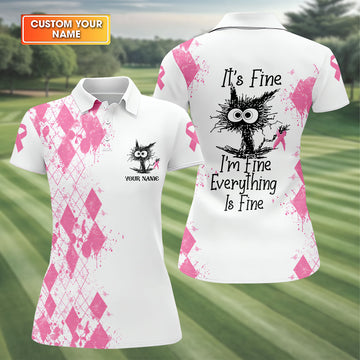 Custom Im Fine Everything Is Fine Breast Cancer Polo Shirt, Womens Golf Tops, Ladies Golf Tops