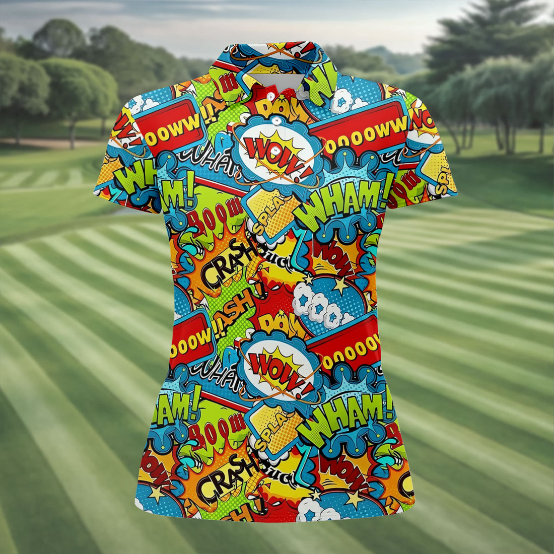Funny Comic Pop Art Hawaiian Golf Shirt, Ladies Golf Tops, Golf Shirts For Women