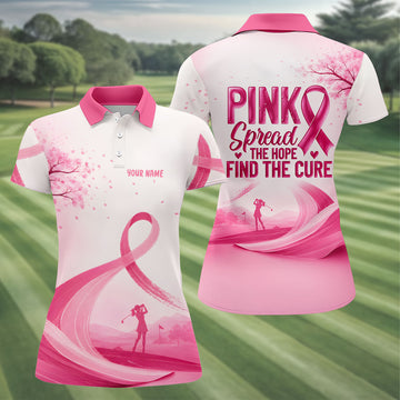 Custom Pink Spread Hope Find Cure Breast Cancer Golf Polo Shirt, Ladies Golf Tops, Women’s Golf Polo