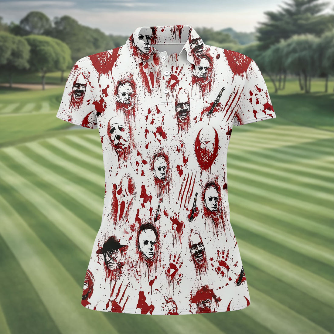 Bloody Horror Character Halloween Golf Shirt, Women's Golf Tops, Golf Shirts For Women