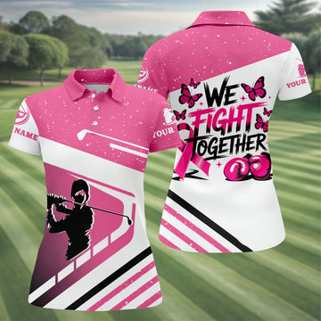 Custom We Fight Together Breast Cancer Polo Shirt, Women’s Golf Polo, Ladies Golf Top