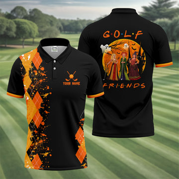 Custom Golf Friends Horror Character Halloween Polo Shirt, Mens Golf Polo, Mens Golf Shirts