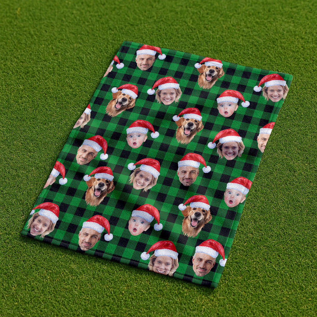 Custom Face Green Buffalo Plaid Golf Towels, Christmas Golf Gift, Custom Golf Accessories