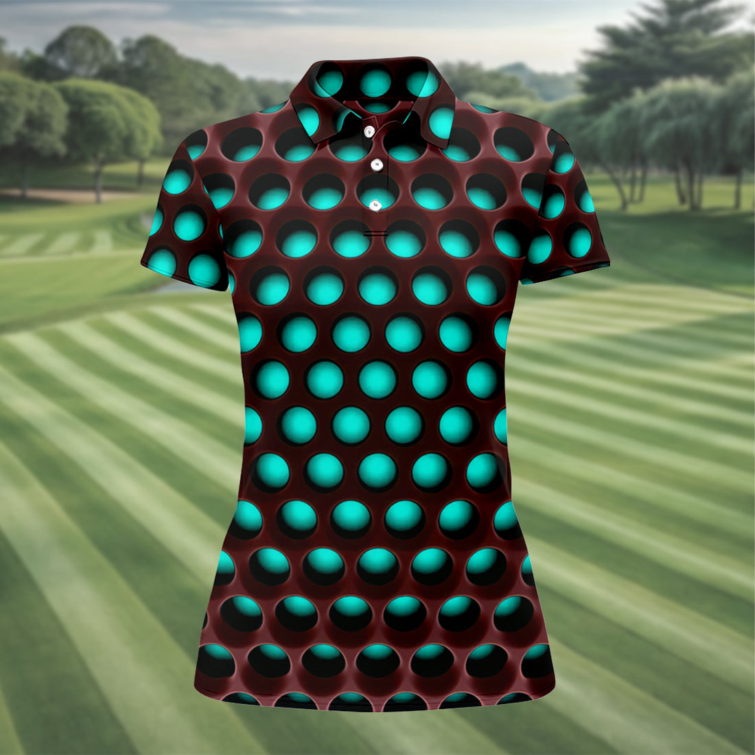 3D Effect Circular Pattern Blue Golf Shirt, Cool Golf Outfit, Women Golf Top, Ladies Golf Shirts