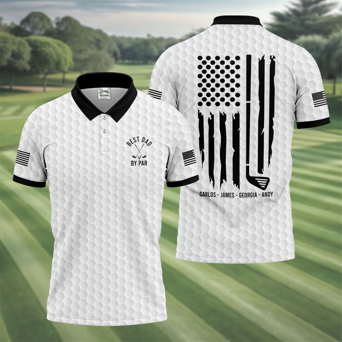 Best Dad By Par US Flag Pattern Father's Day Golf Shirt, Golf Gift For Dad, Polo Shirts For Men