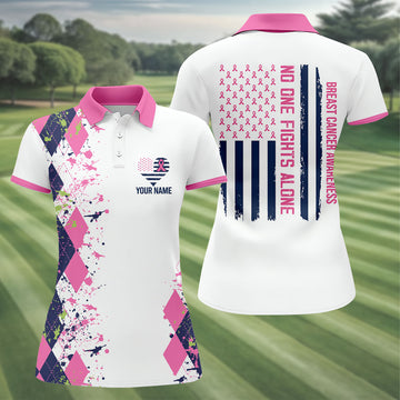Custom No One Fights Alone Breast Cancer Shirt, Golf Shirts For Women, Ladies Golf Top